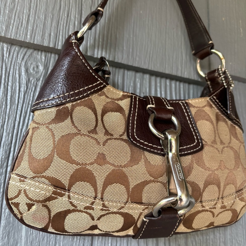 Vintage Coach Brown Canvas Mini Hobo Leather Trim Shoulder Bag Purse Y2K 10283 - Picture 4 of 14